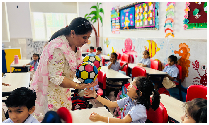 Child writing in classroom